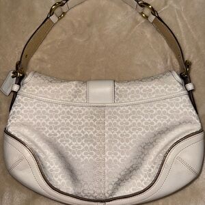 Coach Cream and Brown Signature Shoulder Bag